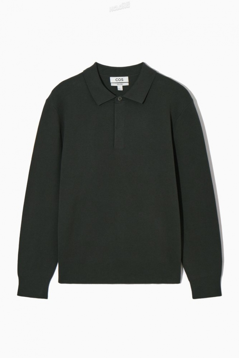 COS Minimal Tricoté Polo Shirt Vert Foncé | 271439-HBU