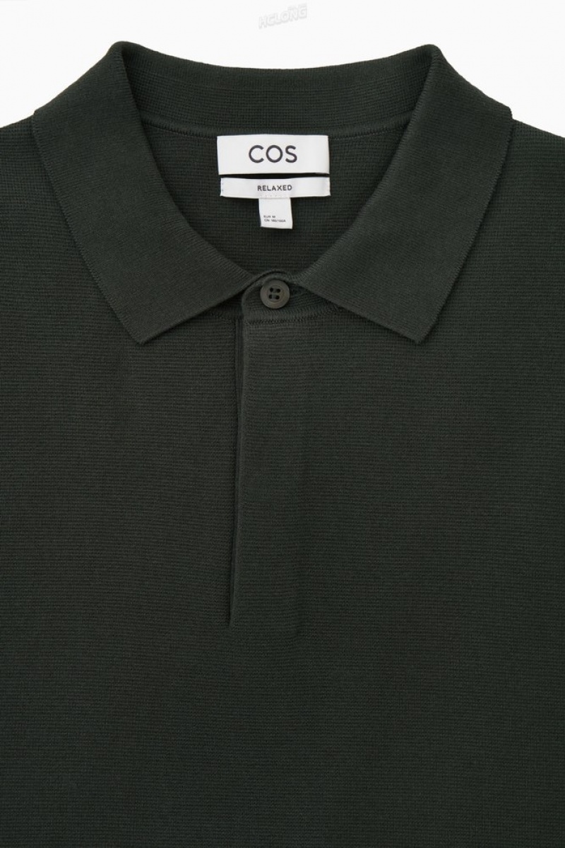 COS Minimal Tricoté Polo Shirt Vert Foncé | 271439-HBU