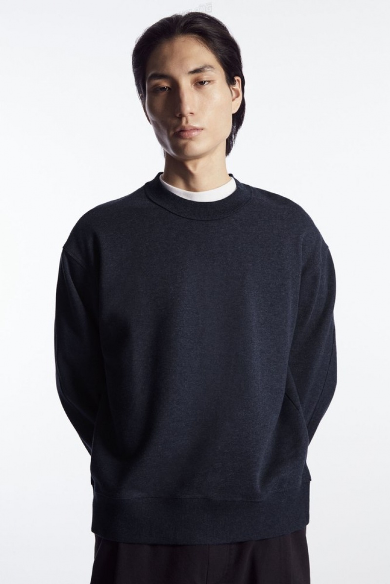 COS Mock-Neck Sweatshirt Bleu Marine | 729860-YZX