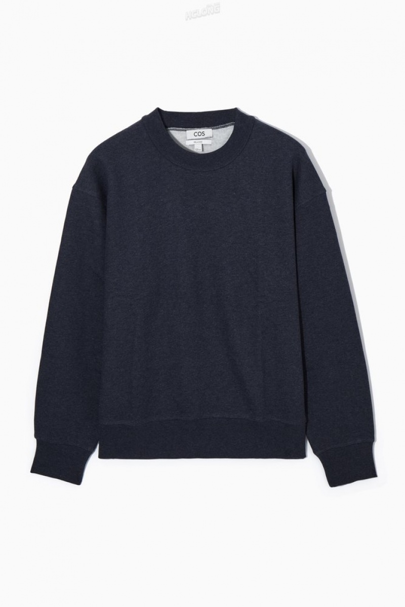 COS Mock-Neck Sweatshirt Bleu Marine | 729860-YZX