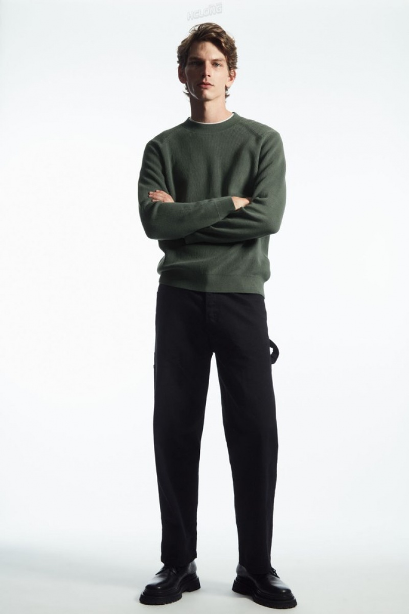 COS Nervuré-Knit Jumper Vert Foncé | 120564-QMW