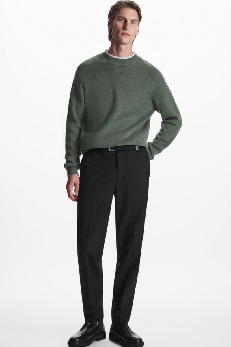 COS Nervuré-Knit Jumper Vert Foncé | 120564-QMW