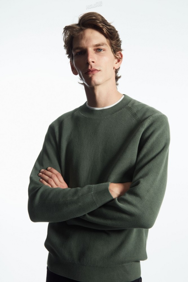 COS Nervuré-Knit Jumper Vert Foncé | 120564-QMW