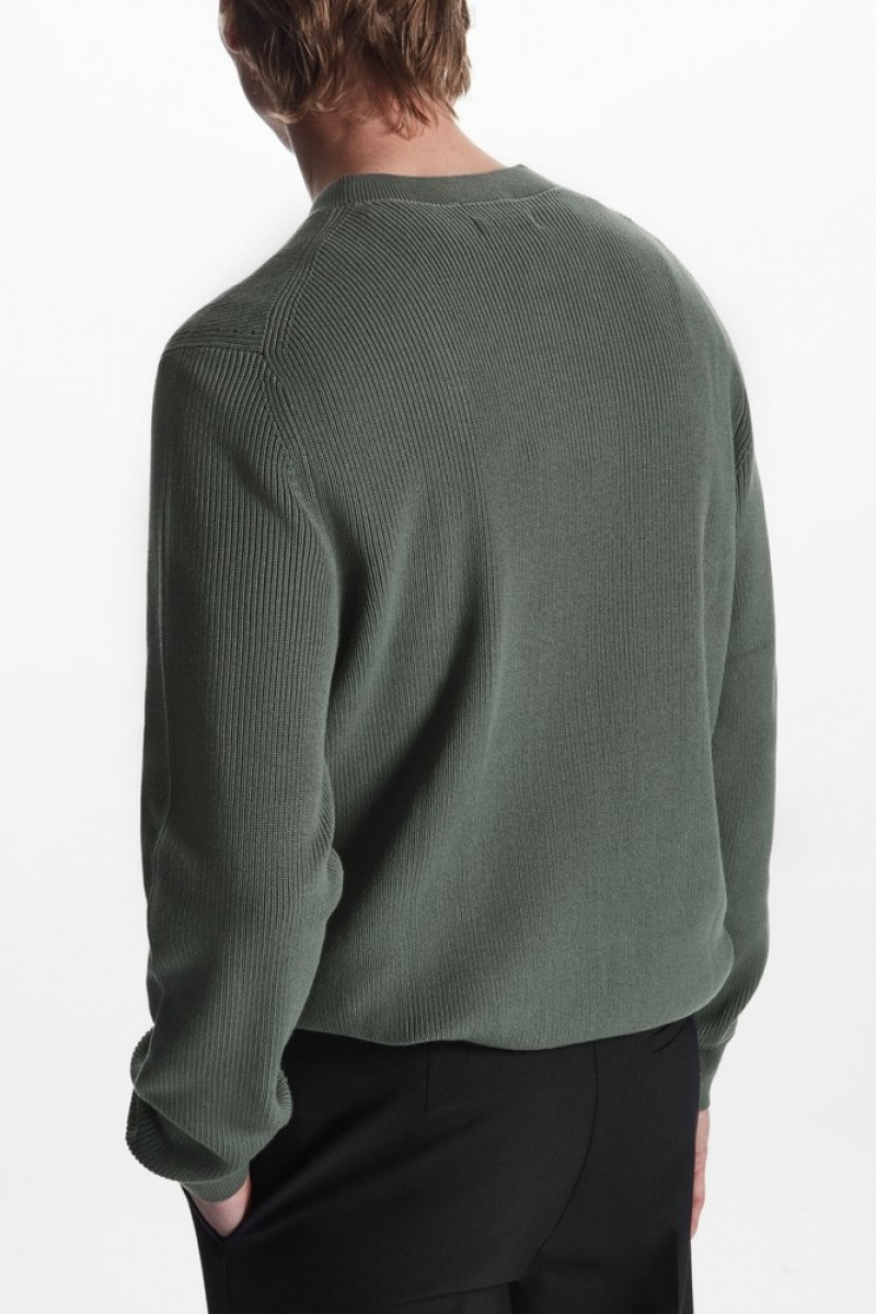 COS Nervuré-Knit Jumper Vert Foncé | 120564-QMW