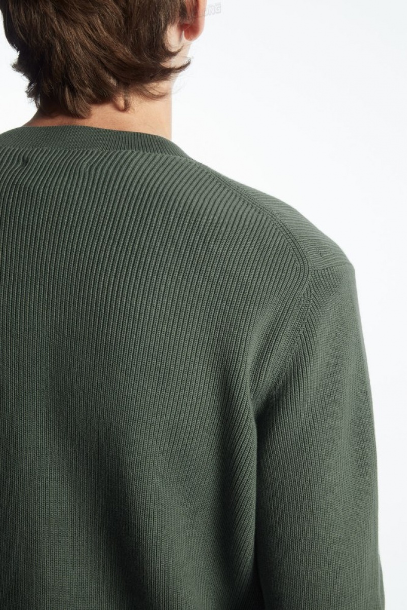 COS Nervuré-Knit Jumper Vert Foncé | 120564-QMW