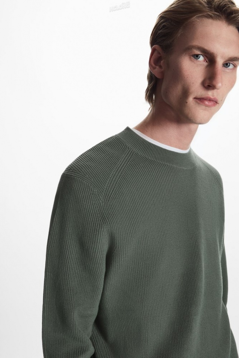 COS Nervuré-Knit Jumper Vert Foncé | 120564-QMW