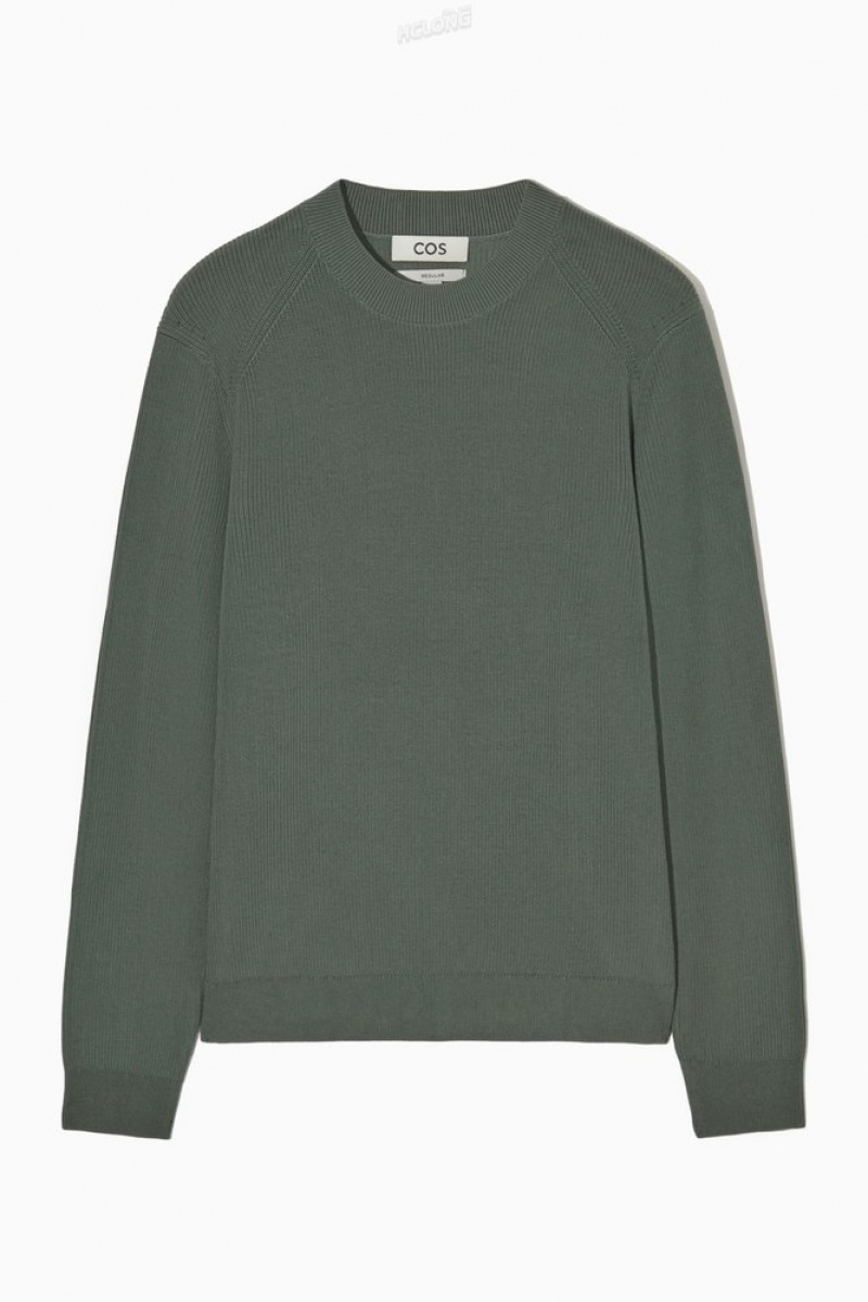 COS Nervuré-Knit Jumper Vert Foncé | 120564-QMW