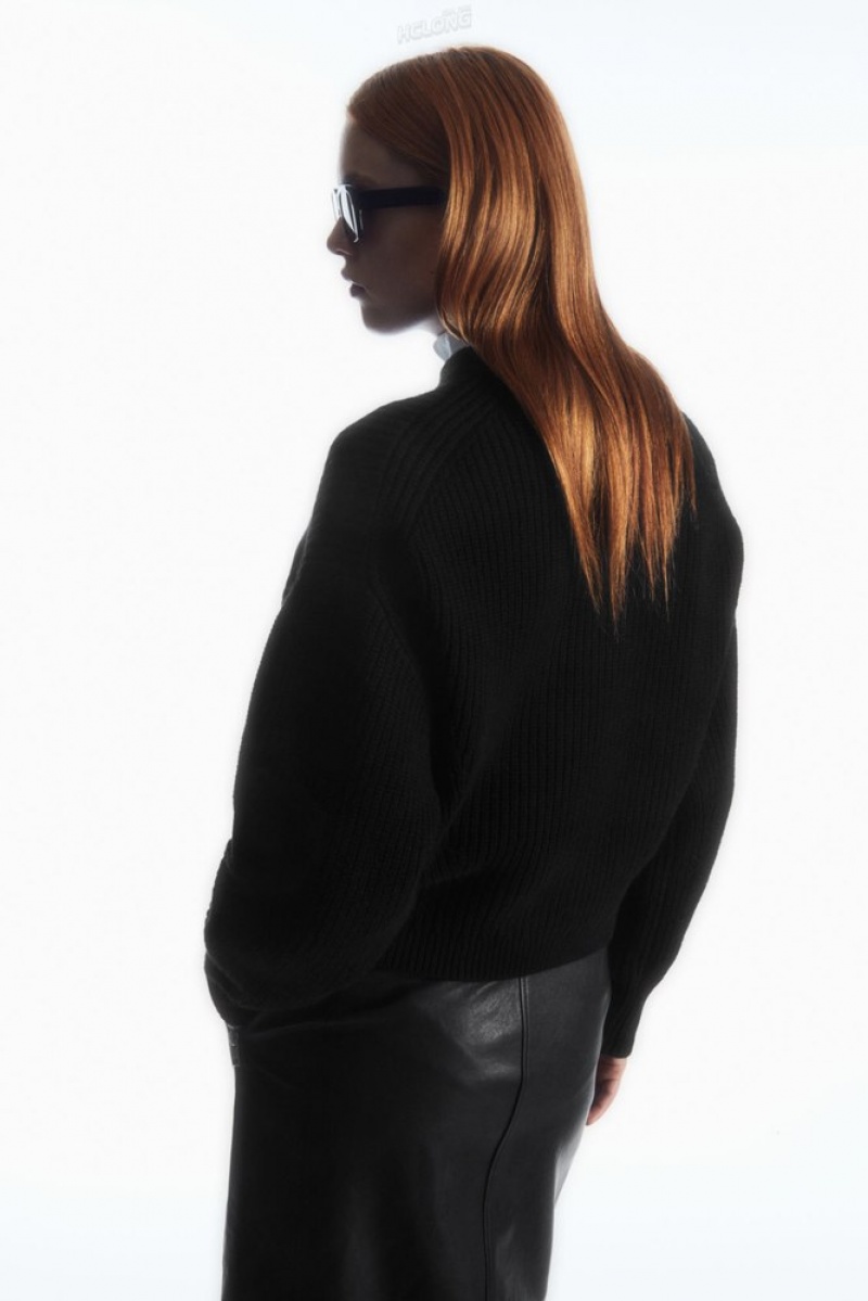 COS Nervuré Cashmere-Blend Jumper Noir | 265078-VMQ