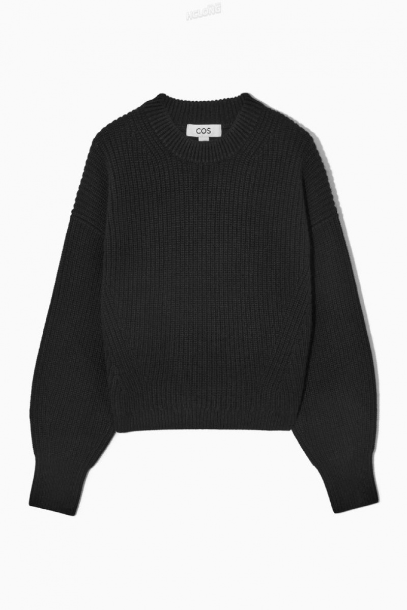 COS Nervuré Cashmere-Blend Jumper Noir | 265078-VMQ