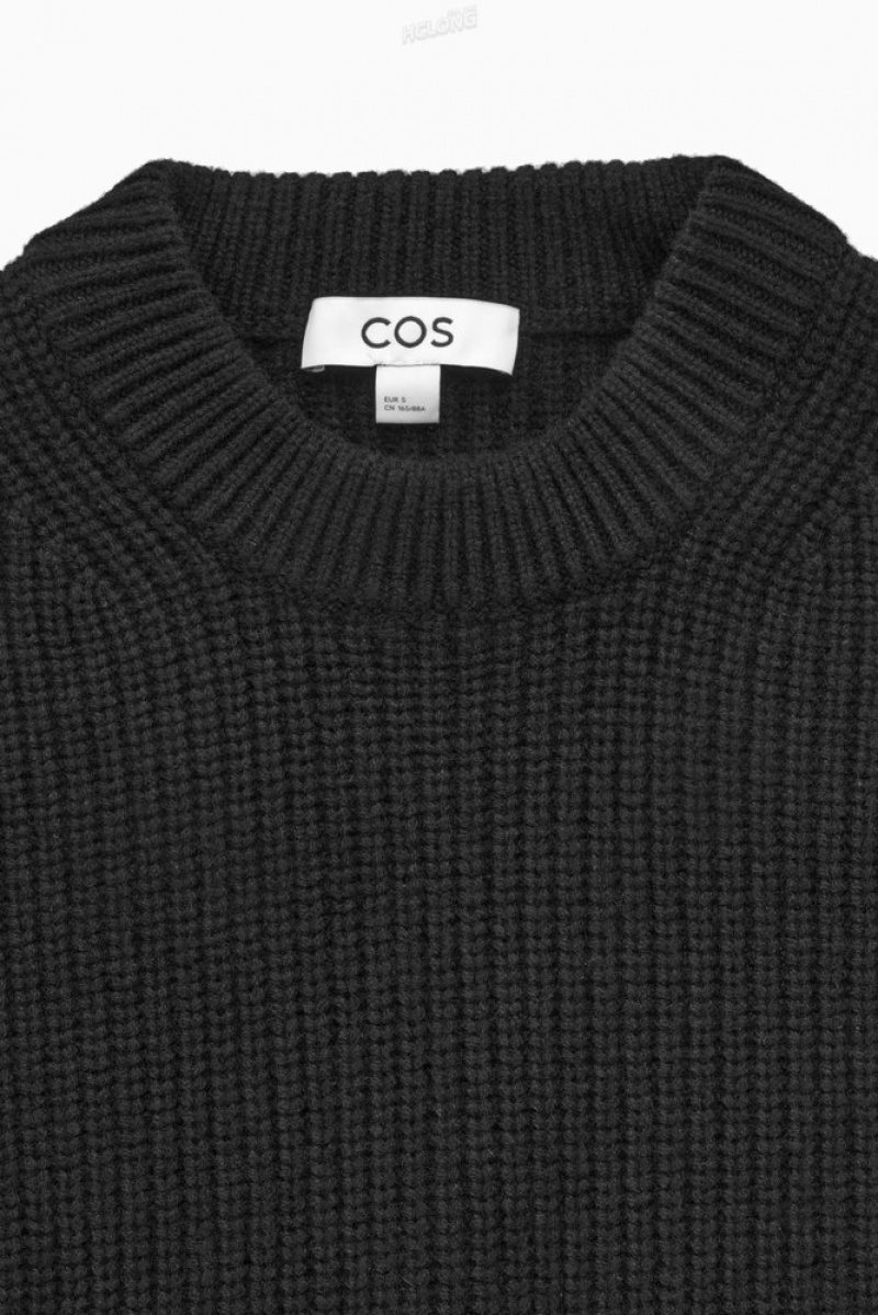 COS Nervuré Cashmere-Blend Jumper Noir | 265078-VMQ