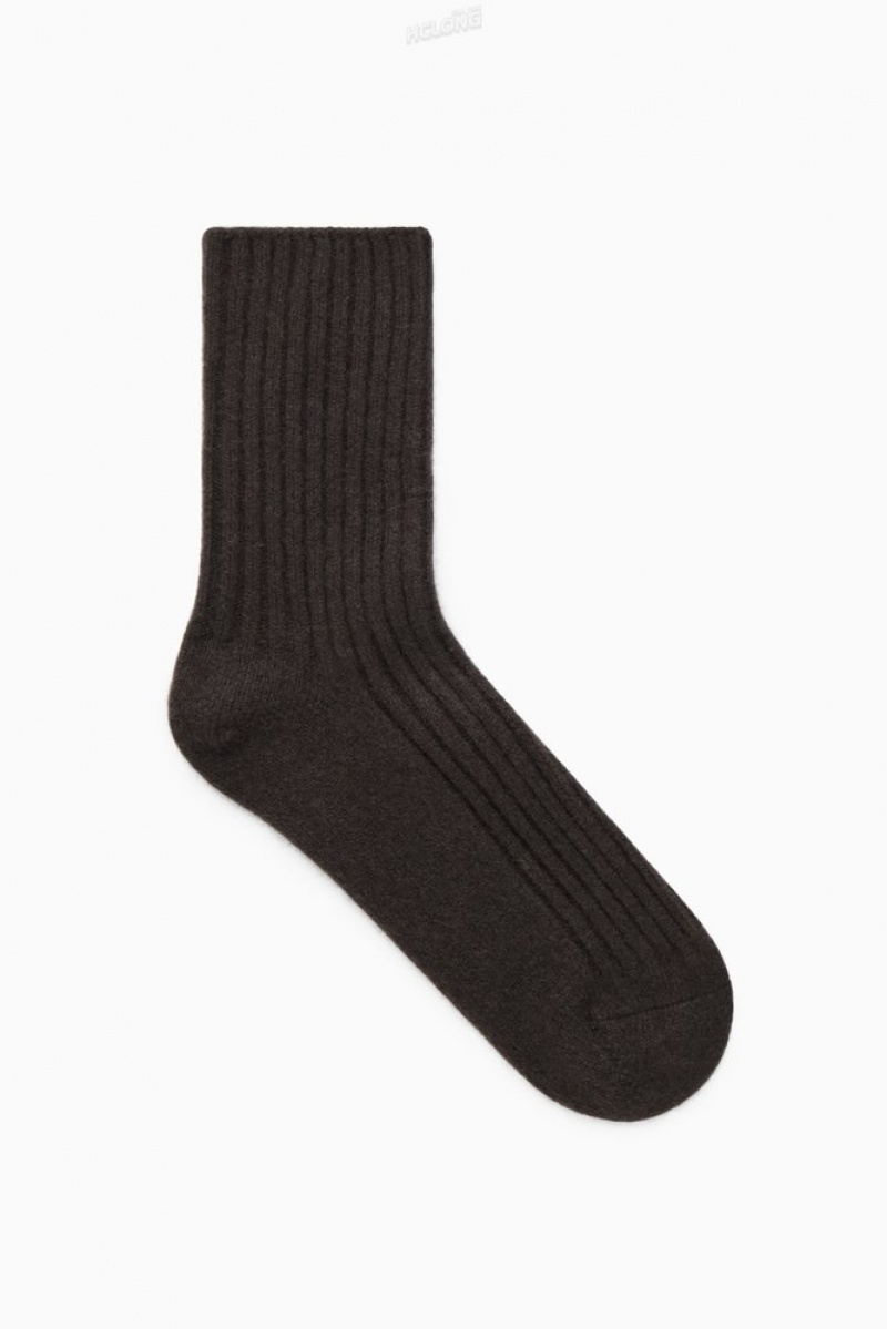 COS Nervuré Cashmere Socks Marron Foncé | 152069-XFG