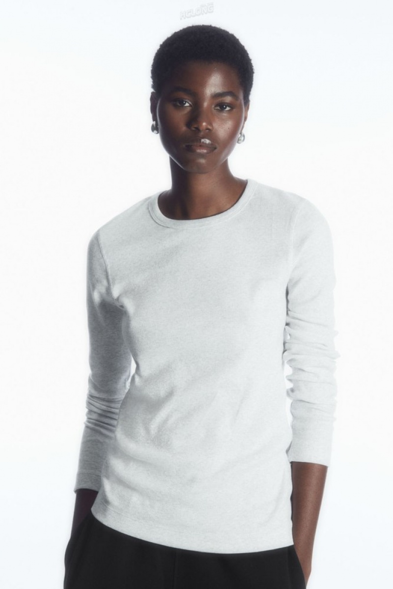 COS Nervuré Jersey Long-Sleeved Top Grise | 460358-HXL