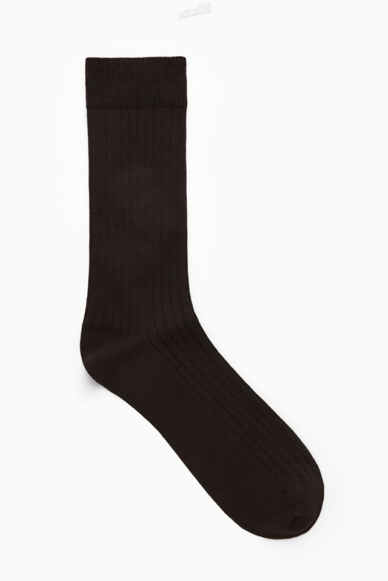 COS Nervuré Laine Socks Marron Foncé | 984053-TMF