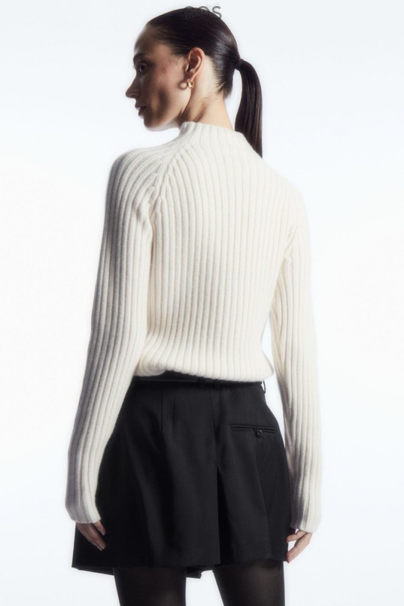 COS Nervuré Pure Cashmere Turtleneck Jumper Off-White | 049568-XYP