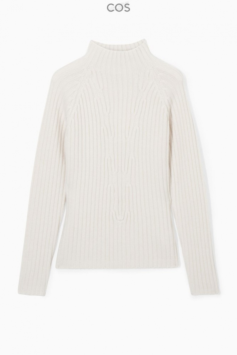 COS Nervuré Pure Cashmere Turtleneck Jumper Off-White | 049568-XYP