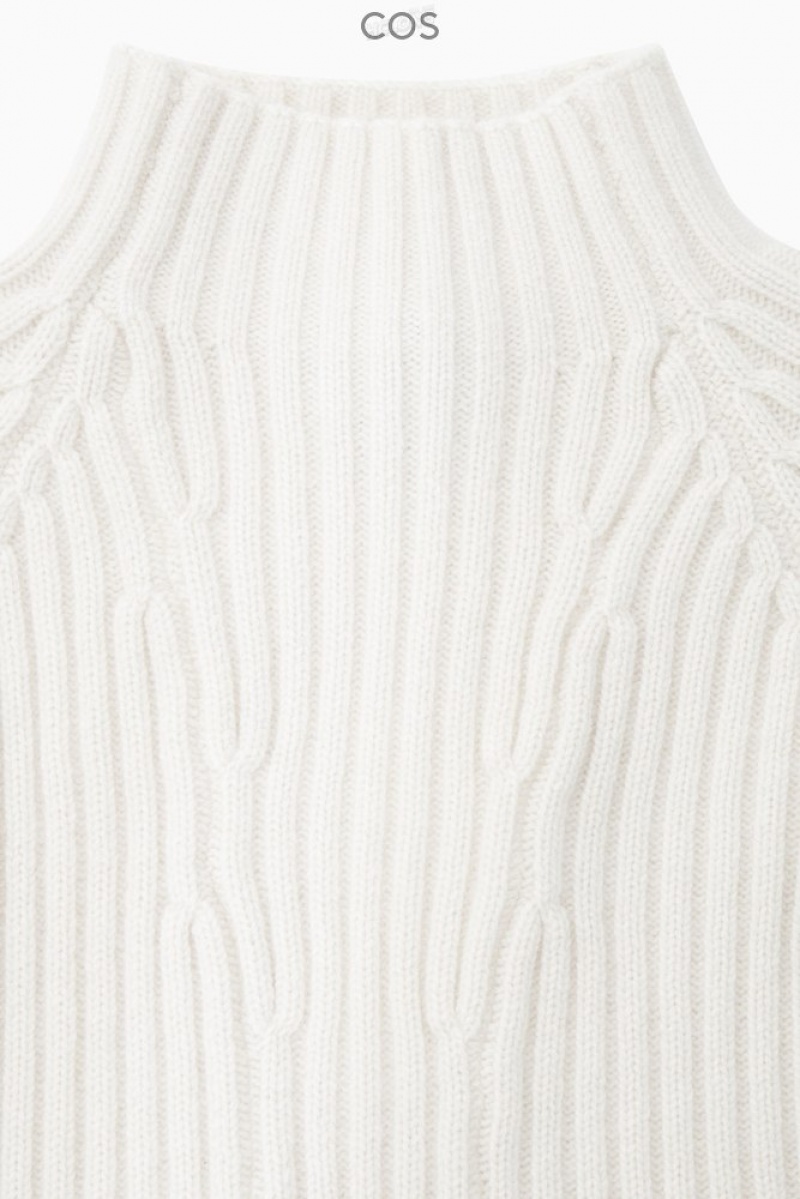 COS Nervuré Pure Cashmere Turtleneck Jumper Off-White | 049568-XYP