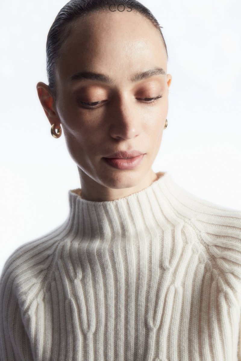 COS Nervuré Pure Cashmere Turtleneck Pull Off-White | 490876-QPK