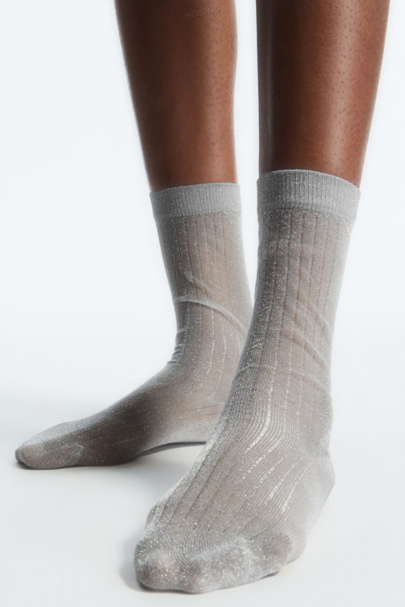 COS Nervuré Sheer Socks Beige Doré | 706194-FWL