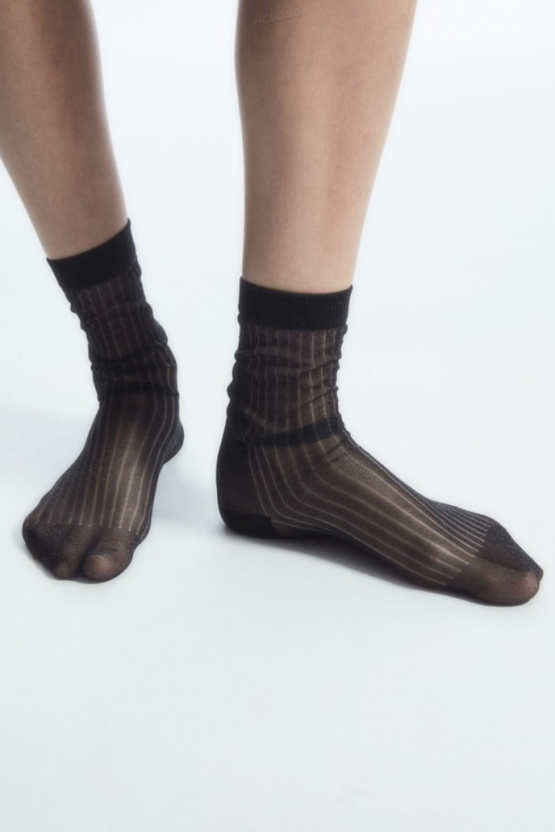 COS Nervuré Sheer Socks Beige Doré | 719845-PKW