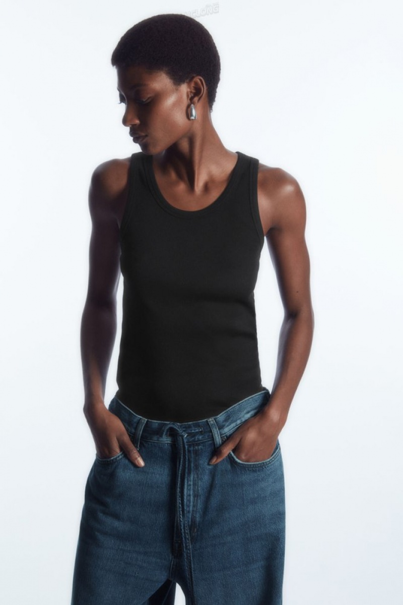 COS Nervuré Tank Top Noir | 652789-KIE