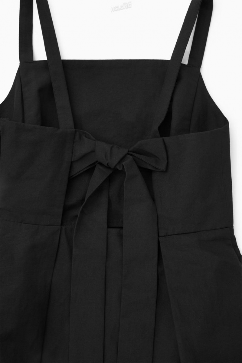 COS Open-Back Mini Pinafore Robe Noir | 972130-LRE