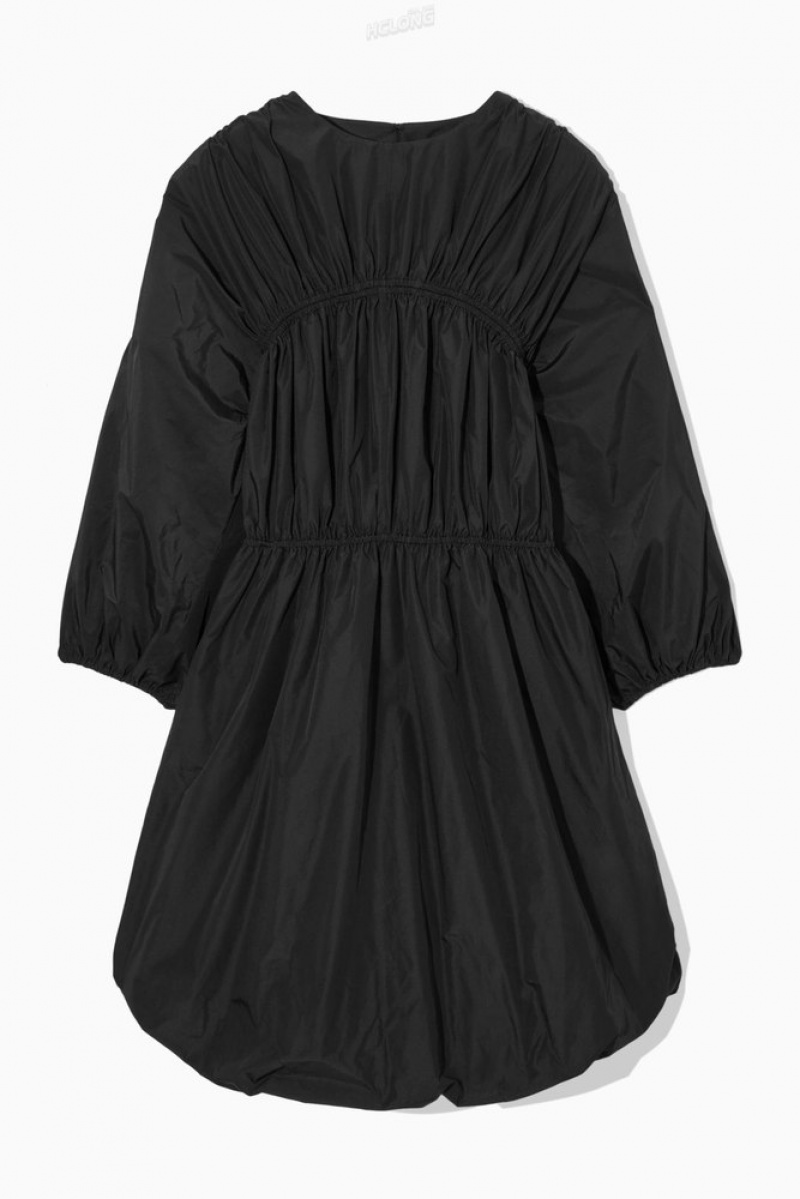 COS Open-Back Shirred Balloon Mini Robe Noir | 534982-BLI