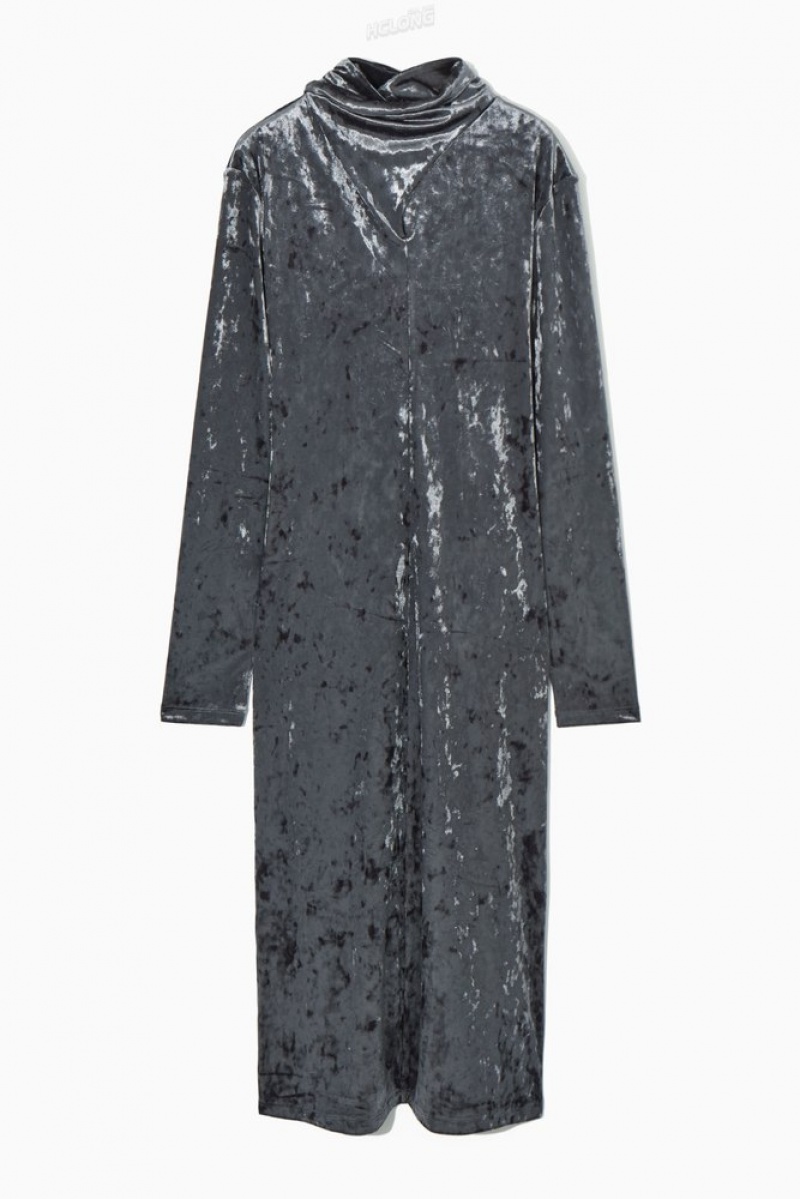 COS Open-Back Velvet Midi Robe Noir | 416087-QJW