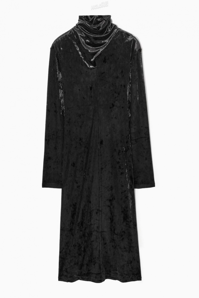 COS Open-Back Velvet Midi Robe Noir | 806741-VRM