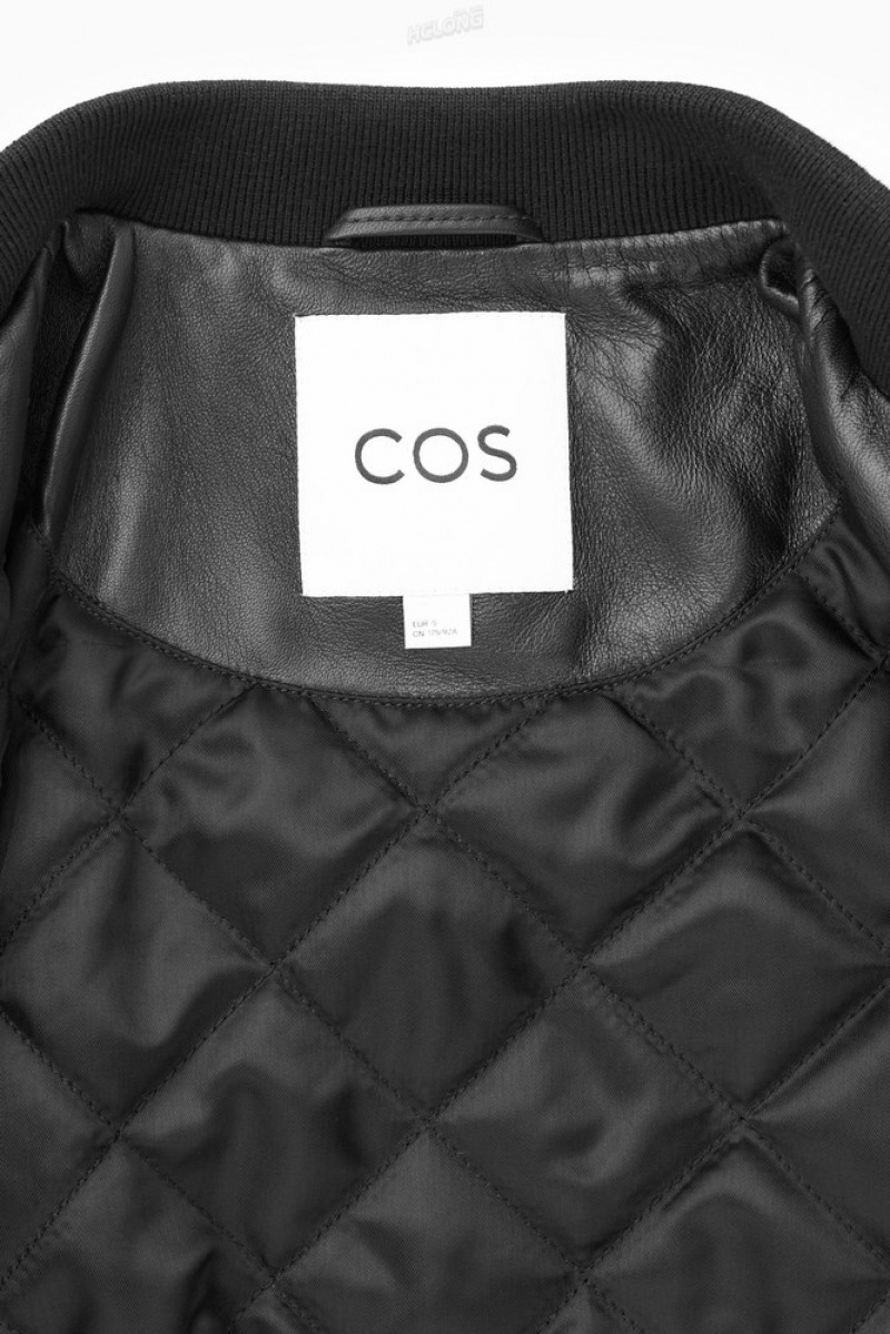 COS Oversized AppliquéD Cuir Bomber Jacket Noir | 376854-BNC