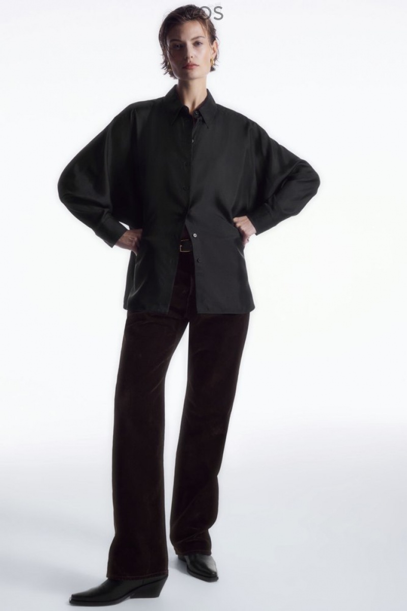 COS Oversized Batwing-Sleeve Silk Shirt Noir | 407153-PGI