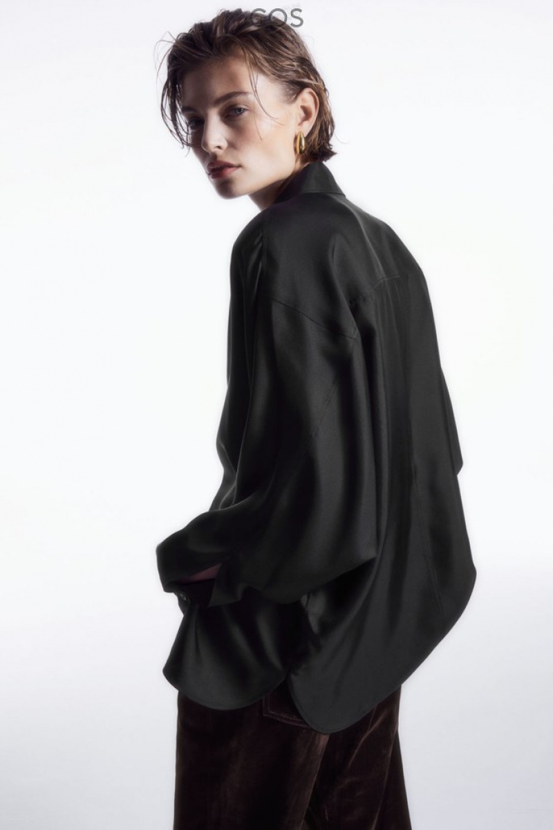 COS Oversized Batwing-Sleeve Silk Shirt Noir | 407153-PGI