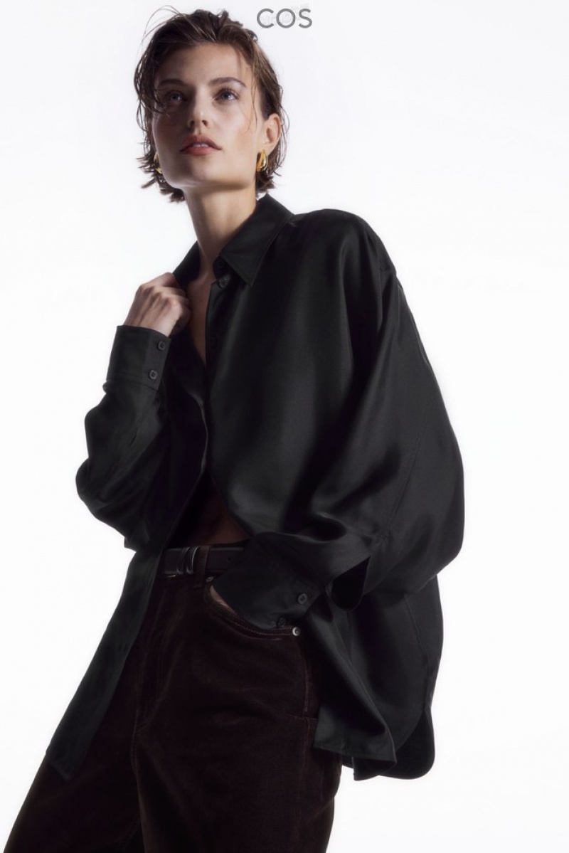 COS Oversized Batwing-Sleeve Silk Shirt Noir | 407153-PGI