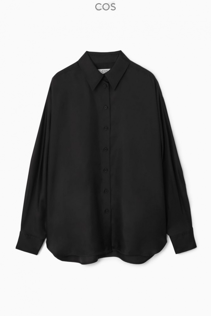 COS Oversized Batwing-Sleeve Silk Shirt Noir | 407153-PGI