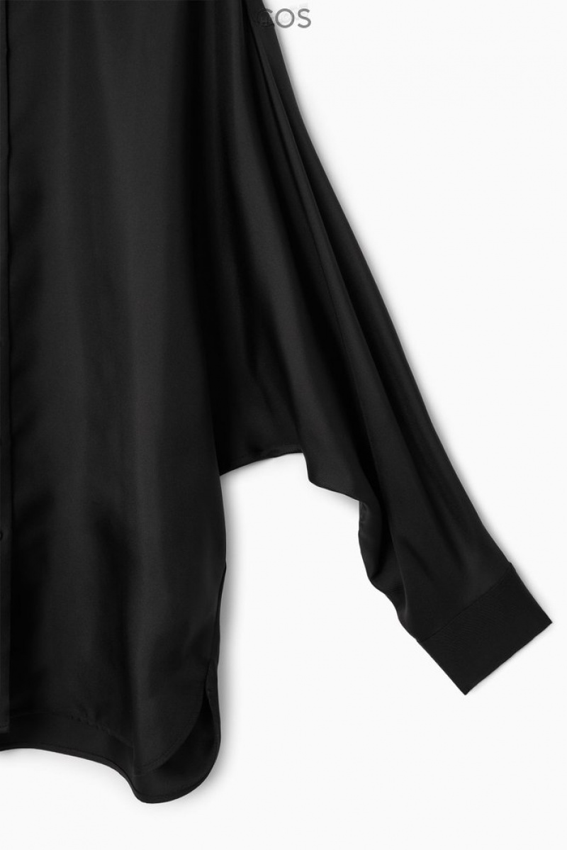 COS Oversized Batwing-Sleeve Silk Shirt Noir | 407153-PGI