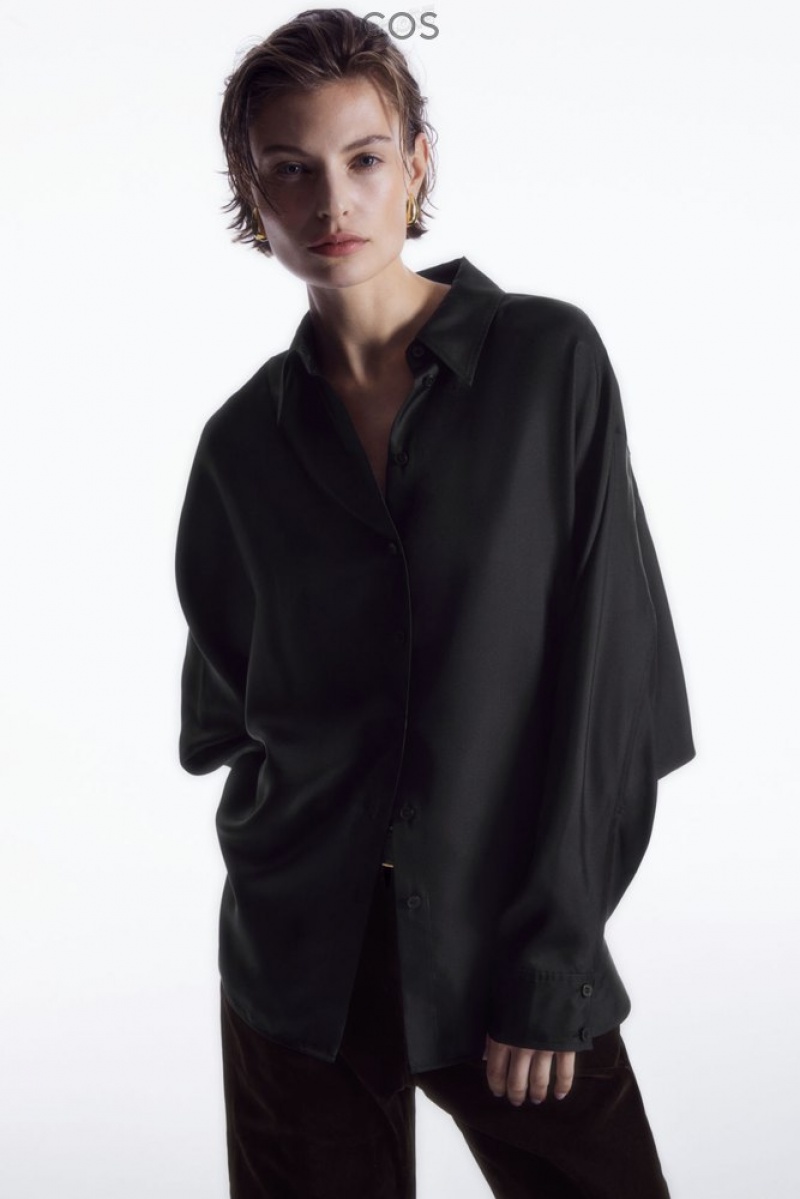 COS Oversized Batwing-Sleeve Silk Shirt Noir | 407153-PGI