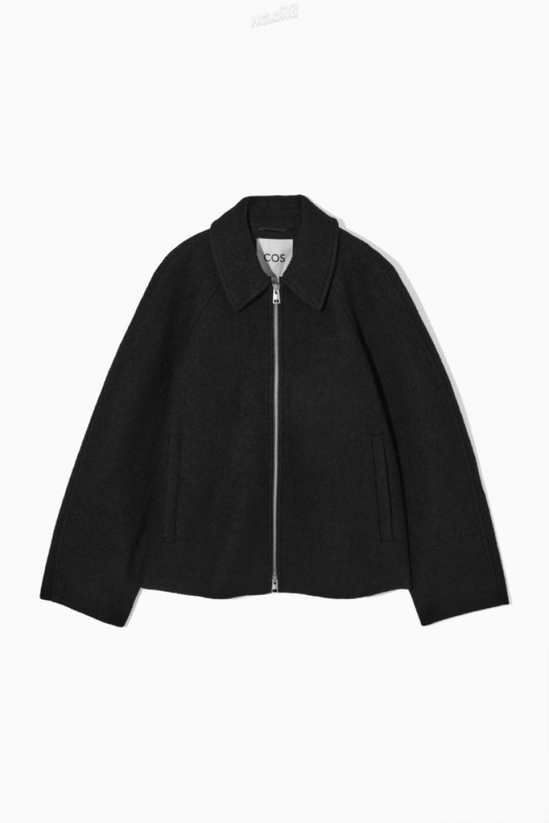 COS Oversized Boiled-Laine Jacket Noir | 436085-IPW