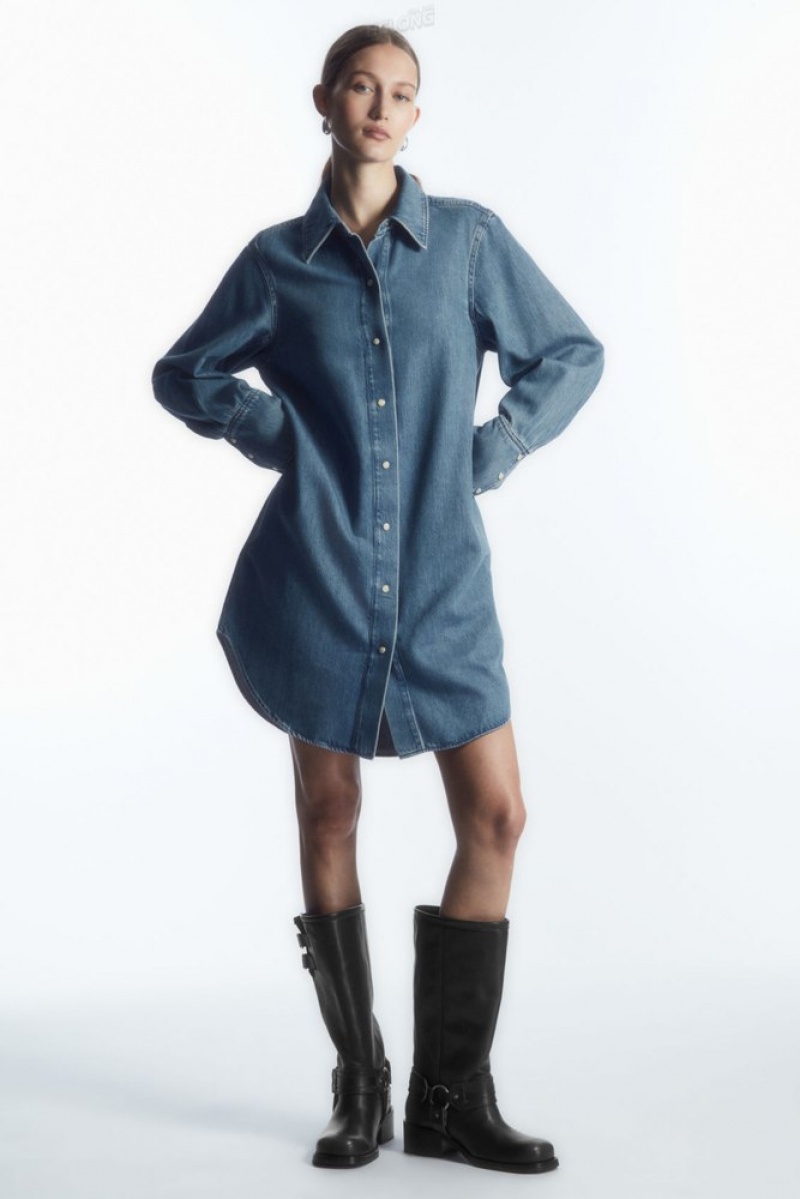 COS Oversized Denim Mini Shirt Robe Bleu | 380625-WUM