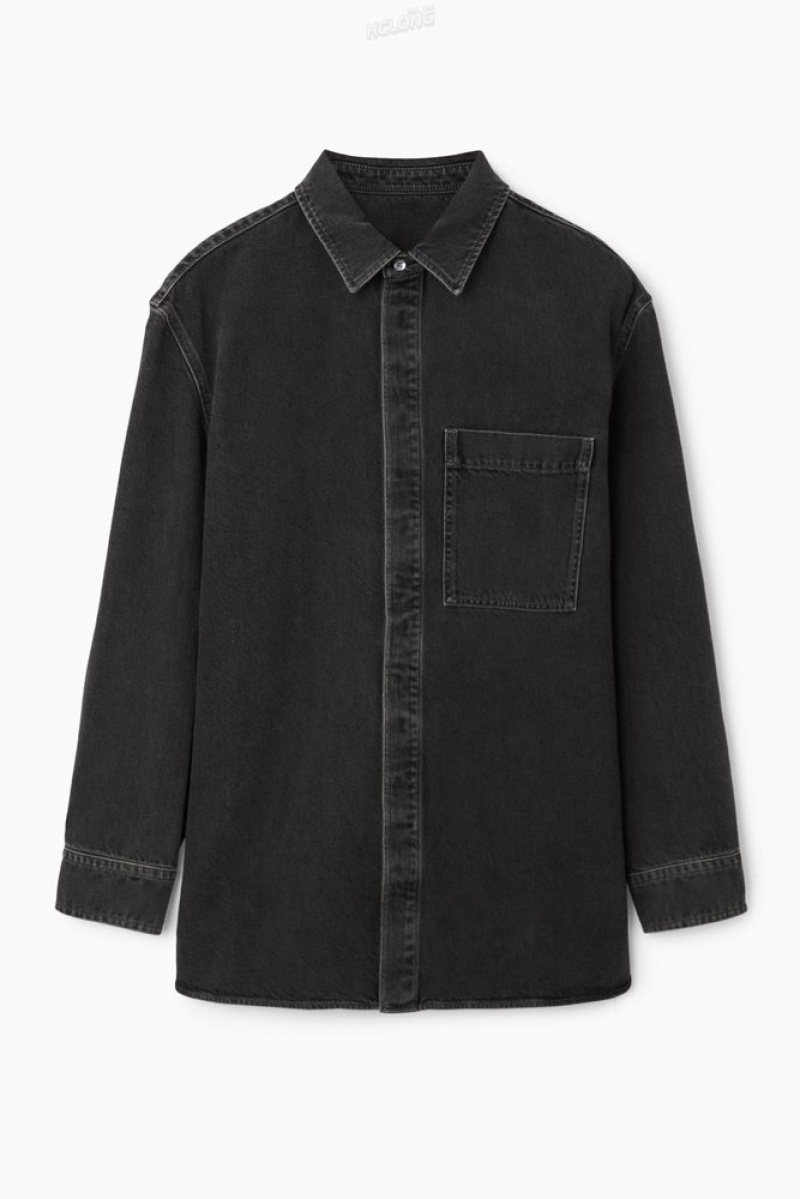 COS Oversized Denim Shirt Noir | 051492-WGA