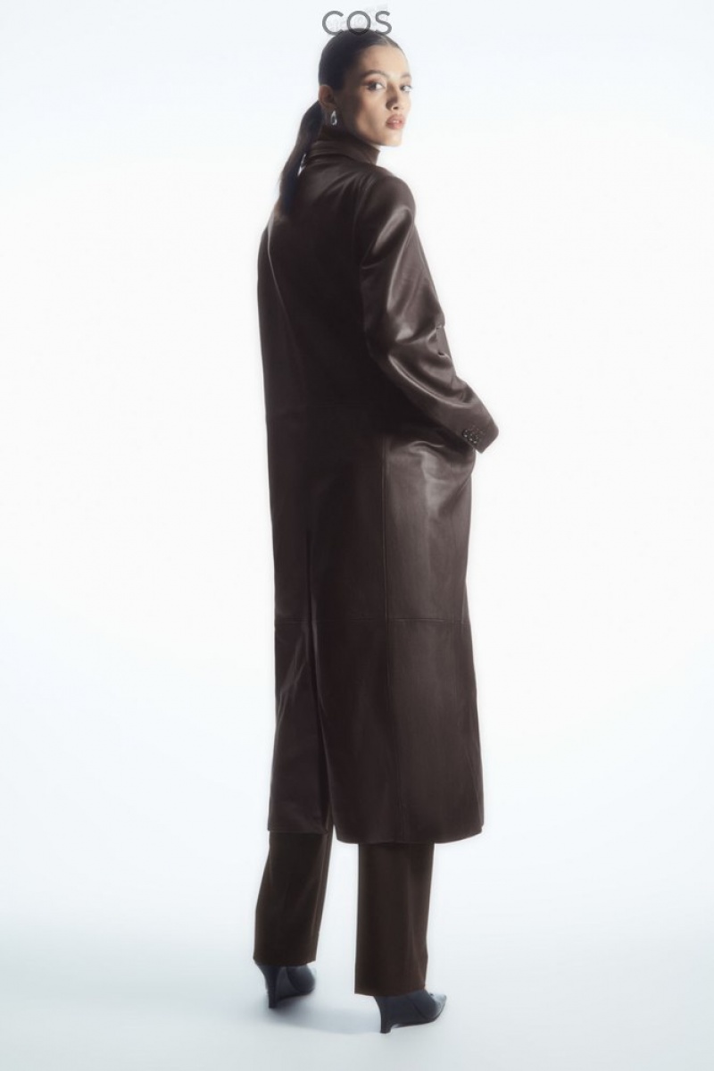 COS Oversized Double-Breasted Cuir Coat Marron | 086475-XWL