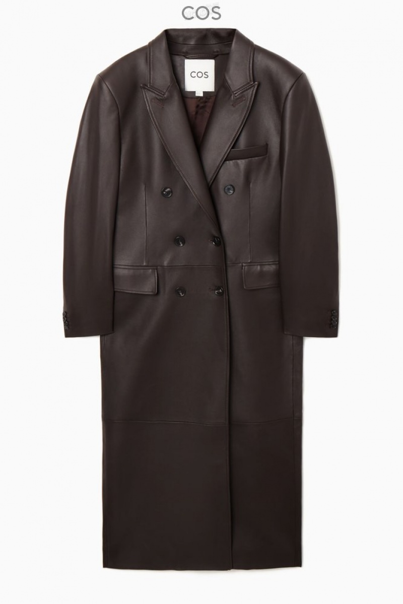 COS Oversized Double-Breasted Cuir Coat Marron | 086475-XWL