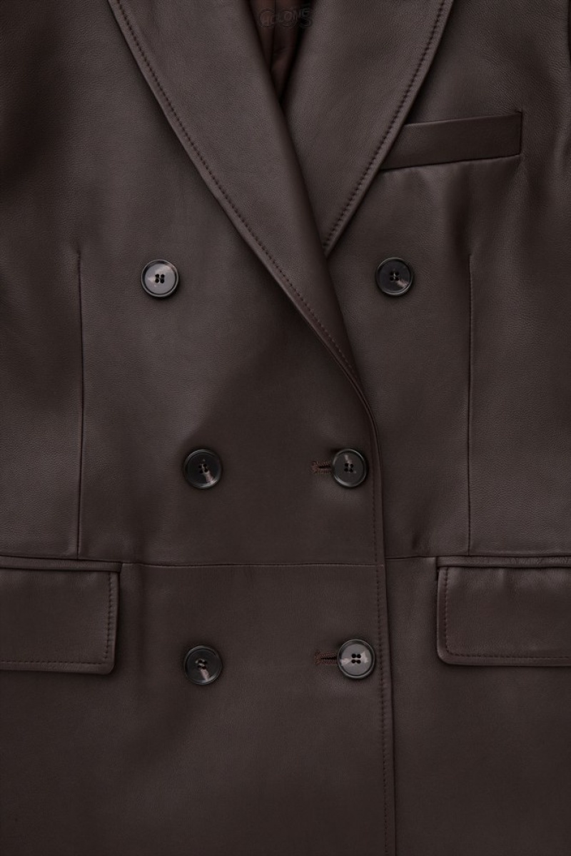 COS Oversized Double-Breasted Cuir Coat Marron | 086475-XWL