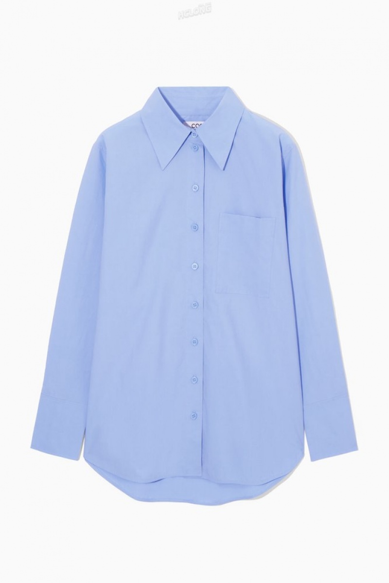 COS Oversized Long-Sleeve Shirt Blanche | 643218-YAX