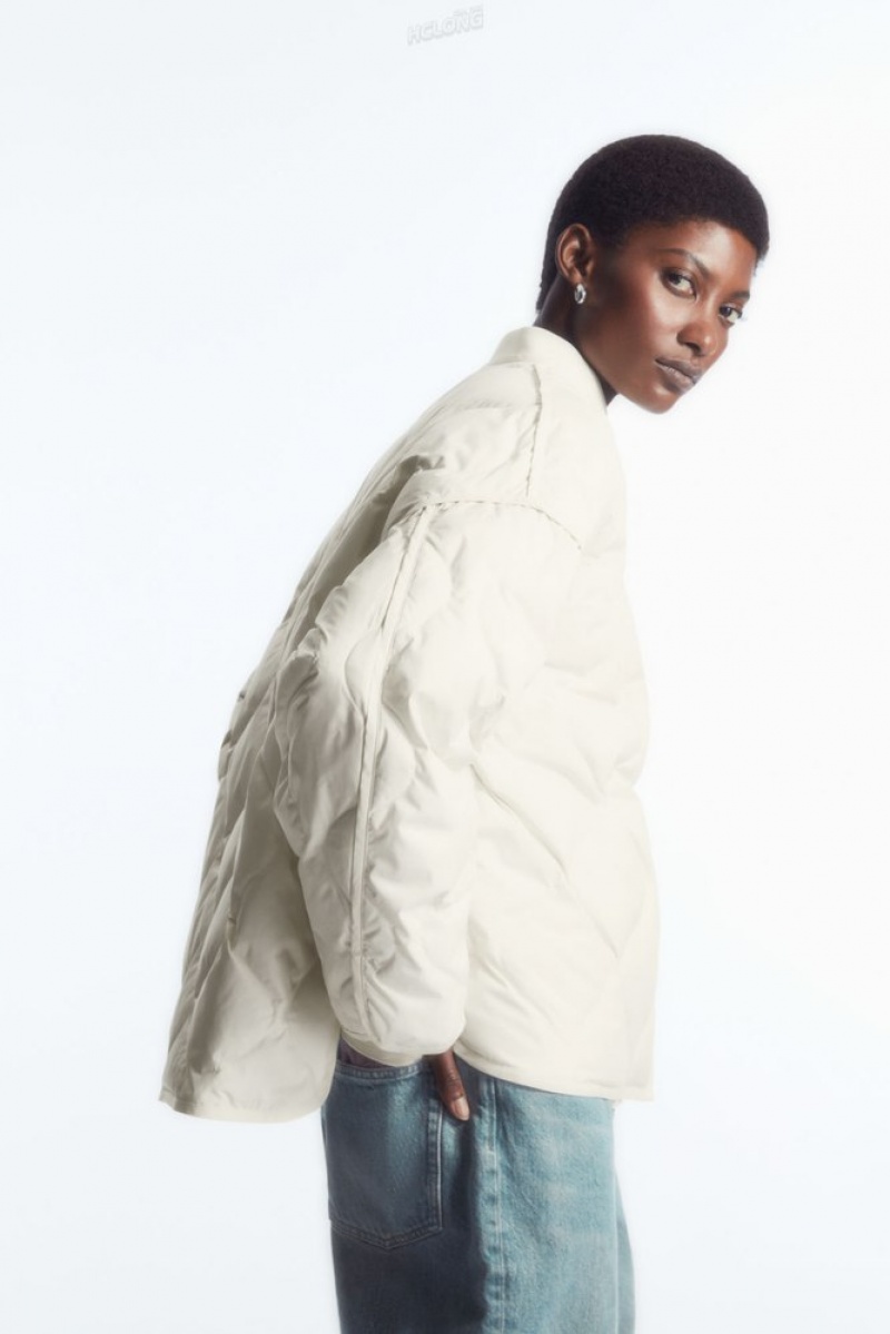 COS Oversized Matelassé Jacket Off-White | 485196-TZQ