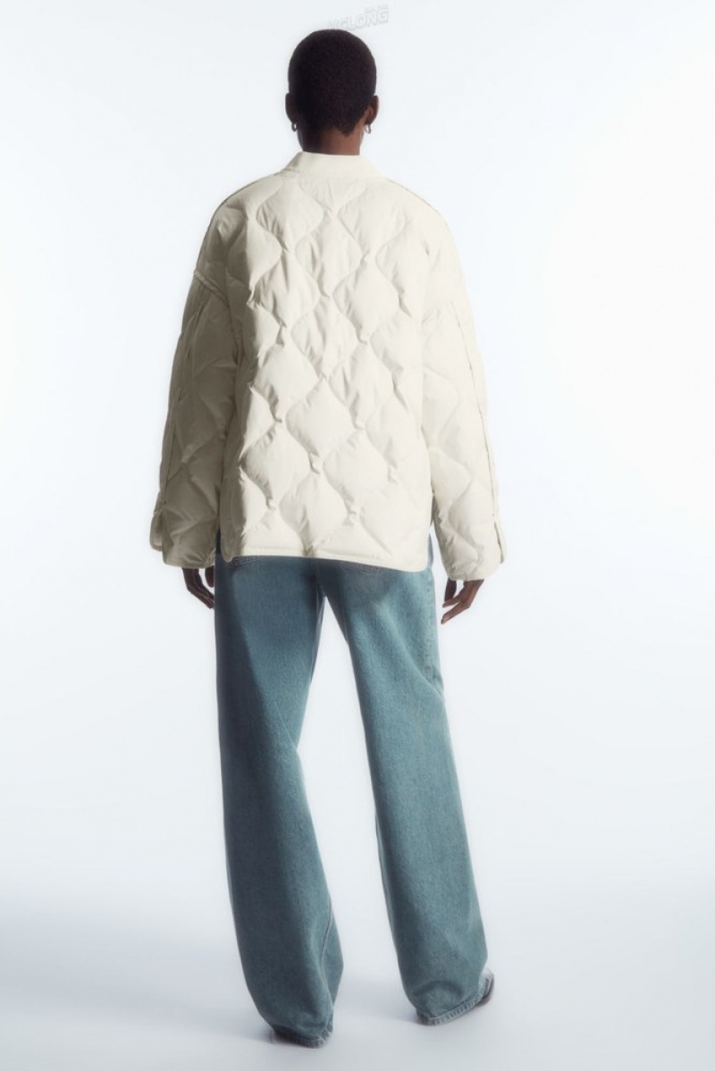 COS Oversized Matelassé Jacket Off-White | 485196-TZQ