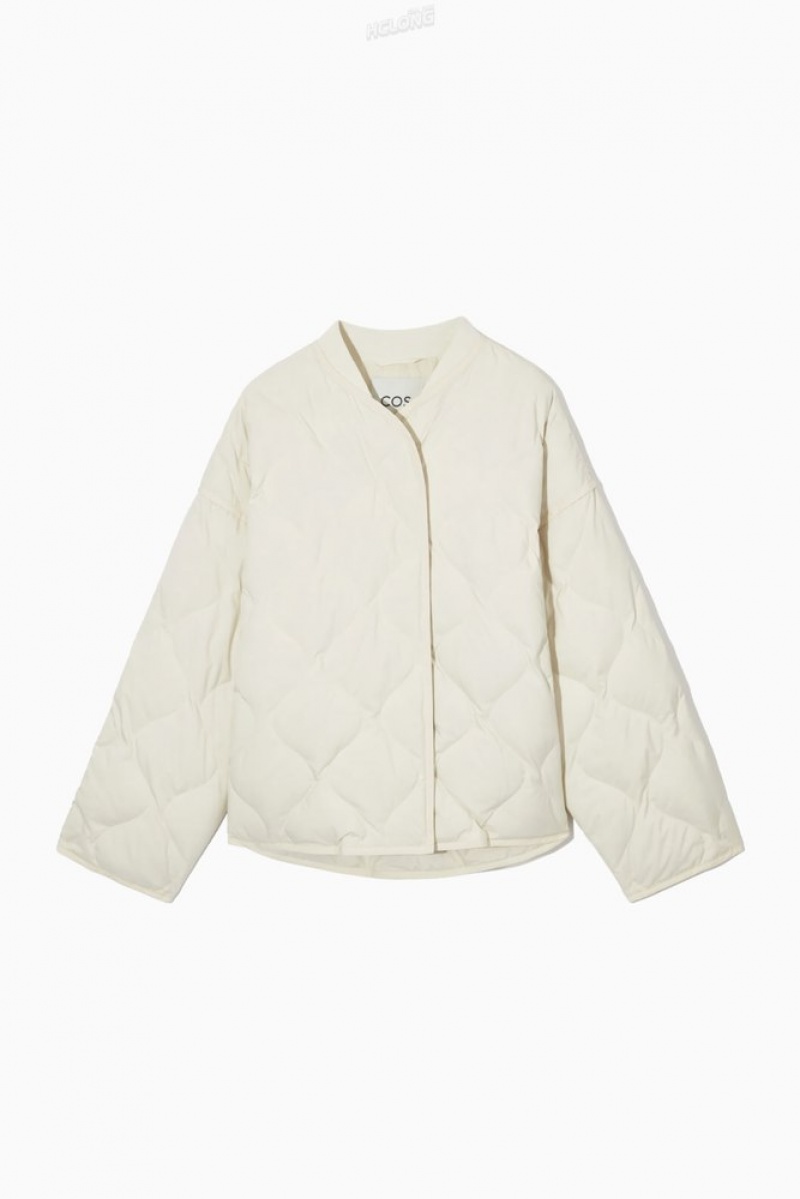 COS Oversized Matelassé Jacket Off-White | 485196-TZQ