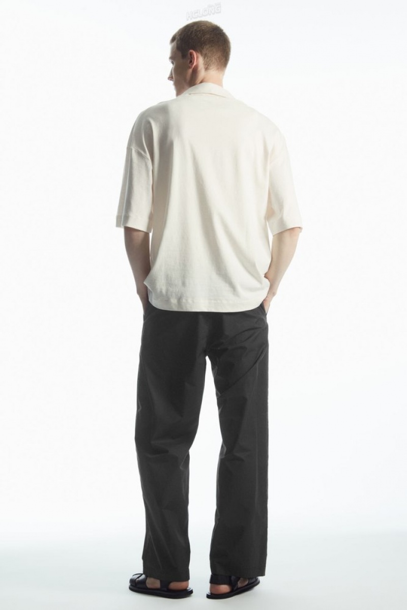 COS Oversized Open-Collar Polo-Shirt Off-White | 873146-HCM