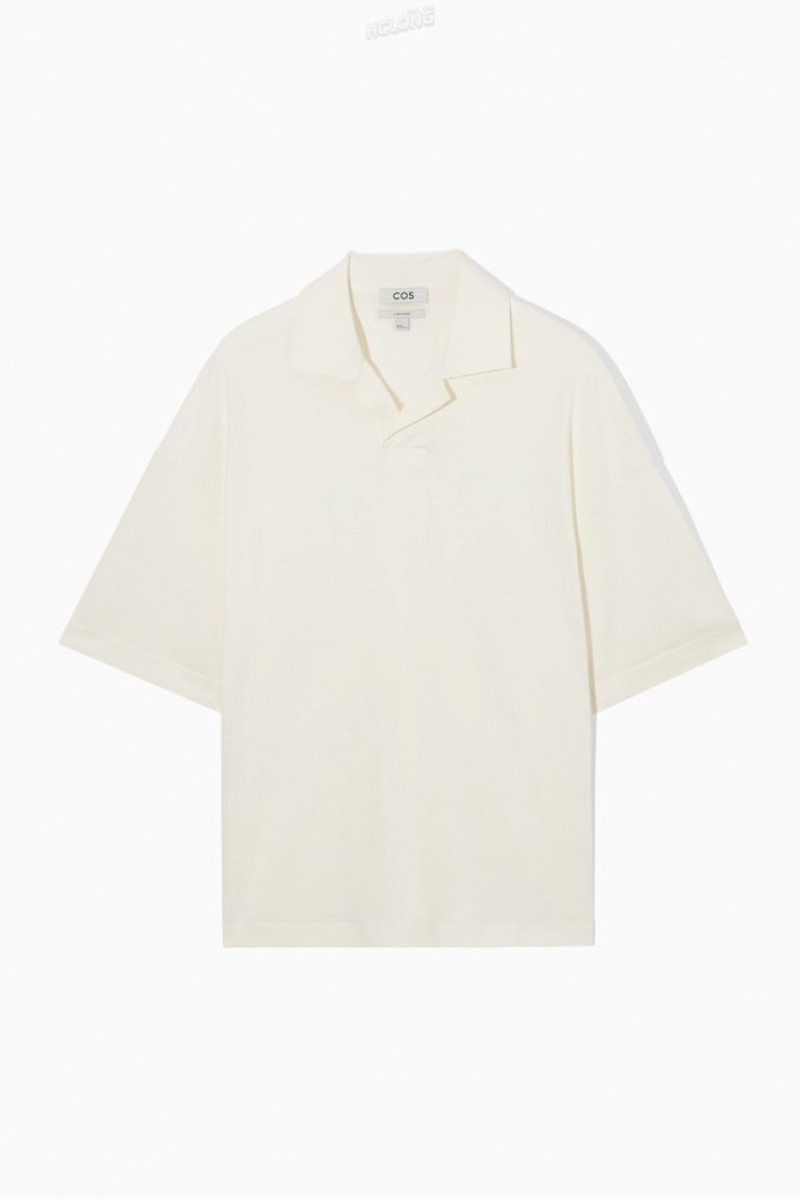 COS Oversized Open-Collar Polo-Shirt Off-White | 873146-HCM