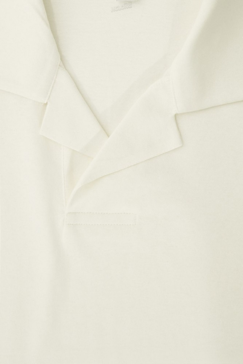 COS Oversized Open-Collar Polo-Shirt Off-White | 873146-HCM