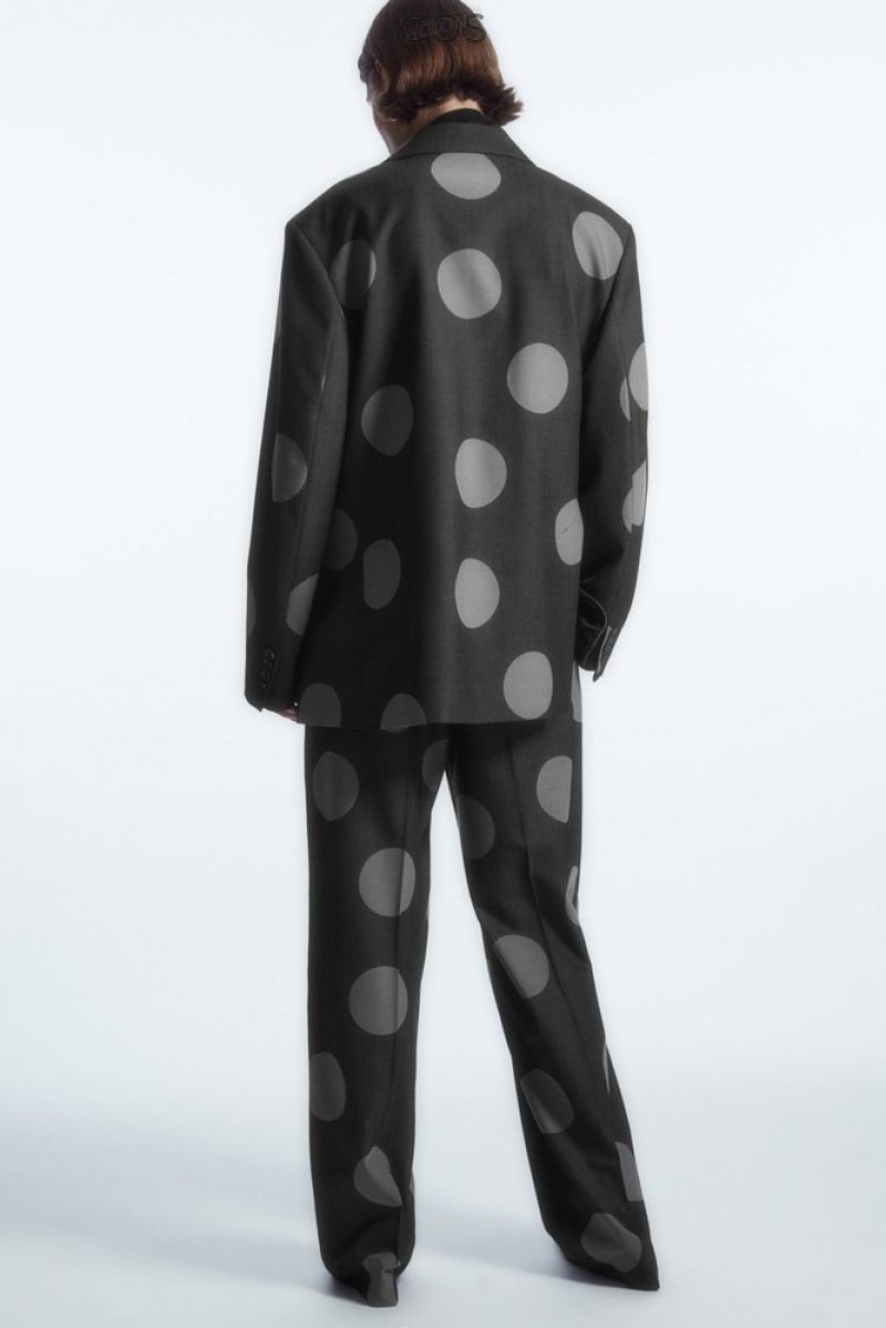 COS Oversized Polka-Dot Laine-Blend Blazer Grise | 823519-OTB