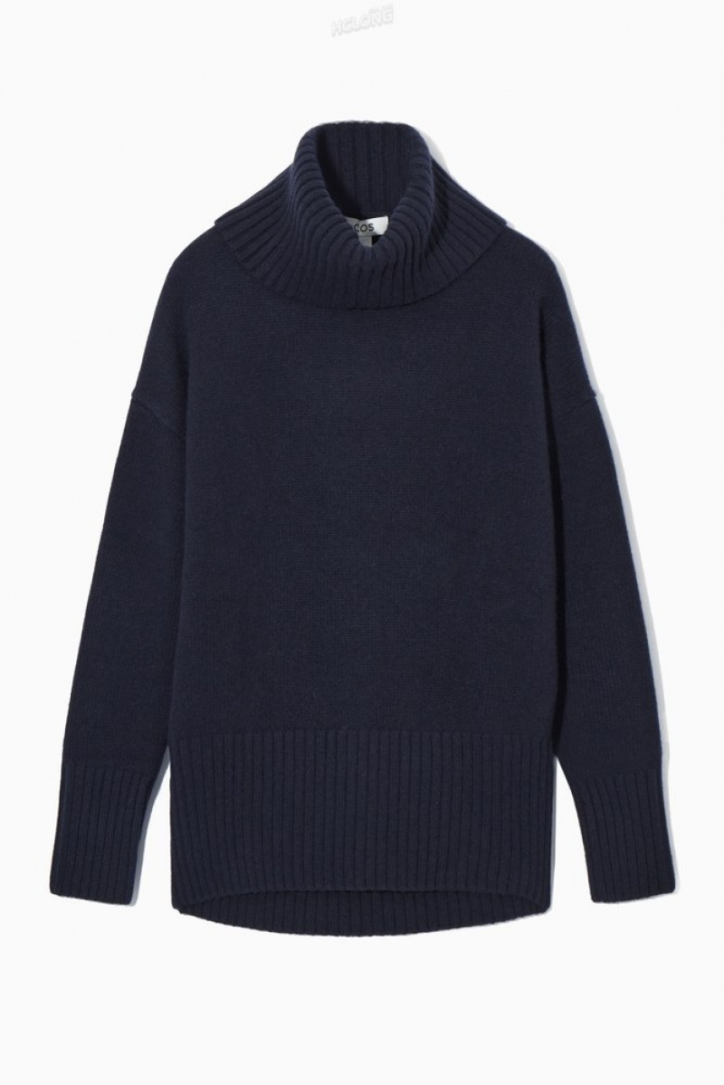 COS Oversized Pure Cashmere Roll-Neck Jumper Bleu Marine | 820475-XNY